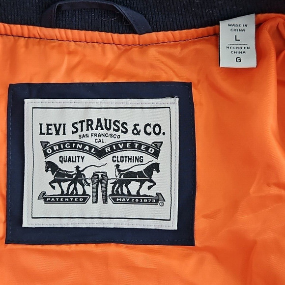 Levis 4-WAY Quilted Bomber Jacket Men's Size Large Navy Orange Stretch Diamond - Picture 4 of 16